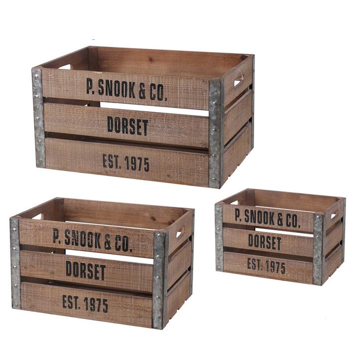 Lot De 3 Caisses En Bois Vintage Authentiques Teramico – Caisses à Fruits D’Origine Avec Étagère Longue – 50 X 40 X 30 Cm – Style Shabby Chic Parfait Pour Déco & Rangement