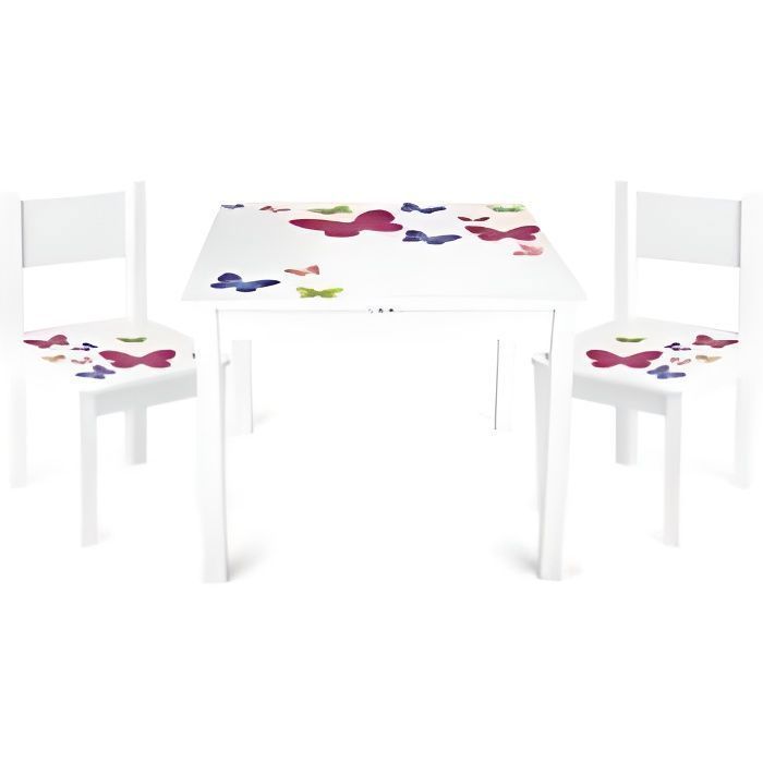 Table et 2 chaises enfant 244159M motif PAPILLONS enfant Meuble