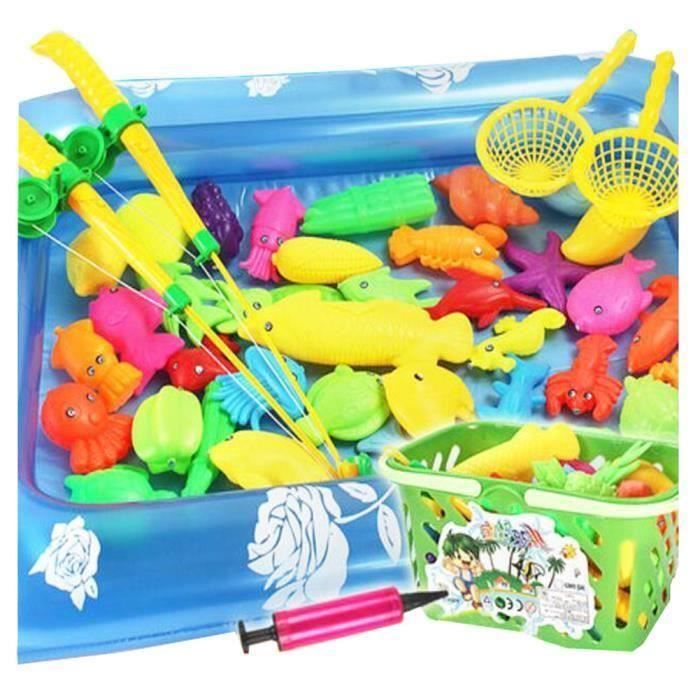 Lot 50 Pêche Magnétique – Cannes, Poissons, Filets, Piscine Gonflable – Bain Ou Extérieur – éducatif