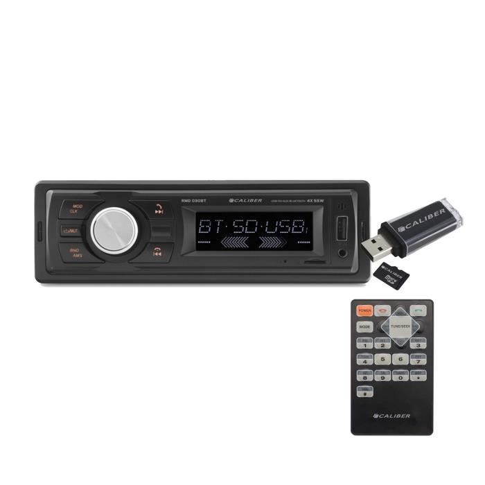 Autoradio Caliber – Radio FM avec Bluetooth – Noir (RMD030BT) - Lecteur de cartes SD, USB - 4 X 55W - 1DIN