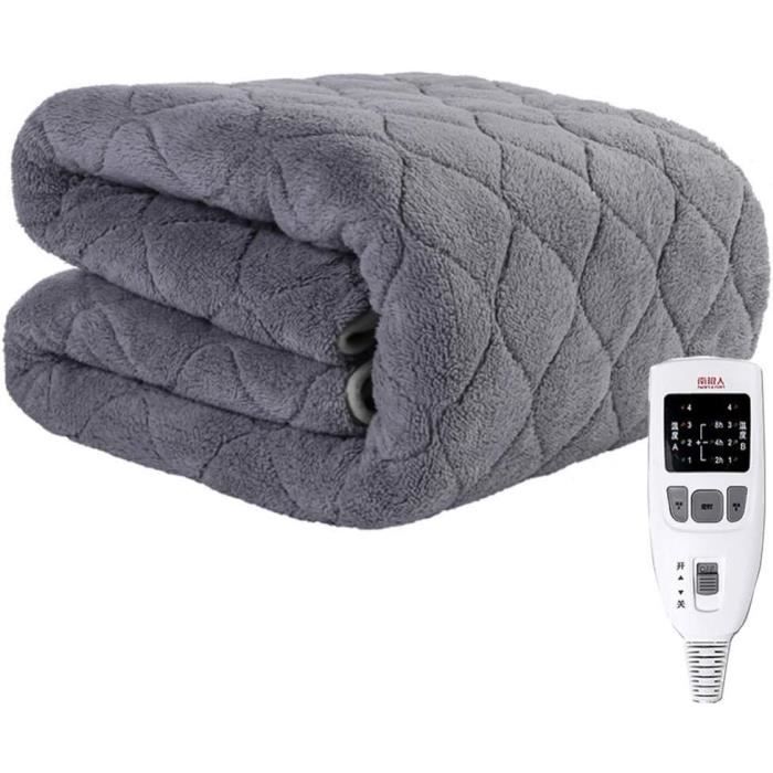Couverture Chauffante 2 Places 160x130 Cm - Double Face Polaire/sherpa, Minuterie 9h, 10 Réglages Chaleur, Lavable