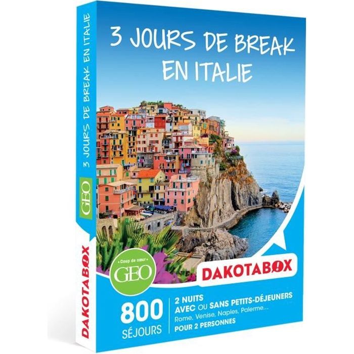 DAKOTABOX - Coffret Cadeau -3 jours de break en Italie - 2 nuits avec ou sans petits-déjeuners pour 2 personnes partout en Italie