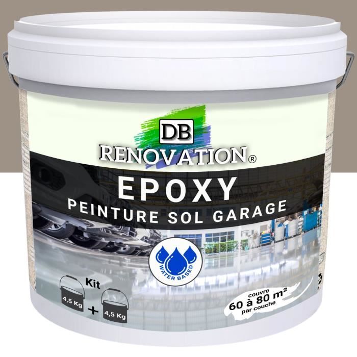 9 kg Gris taupe - RESINE EPOXY Peinture sol Garage béton - PRET A L'EMPLOI - Trafic intense - Etanche et résistante
