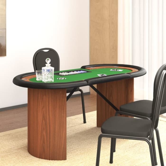 Table De Poker 10 Joueurs – 160x80x75 Cm – Plateau à Jetons – Porte-gobelets – Structure Métal – Vert