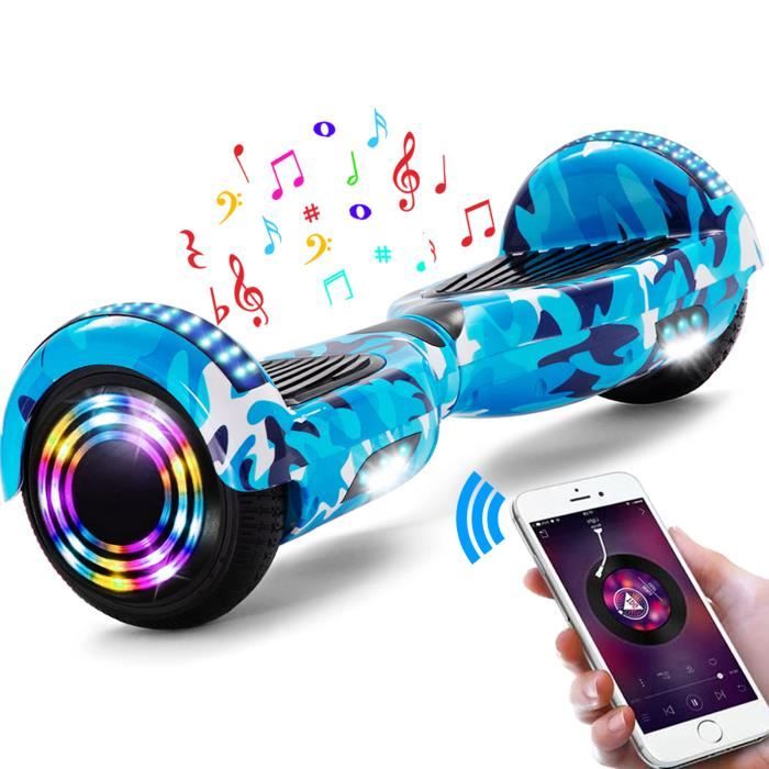 Hoverboard 6,5 Pouces Pour Enfant Et Ados Bluetooth LED Moteur Puissant Overboard Electrique Hover Board Bleu Camouflage