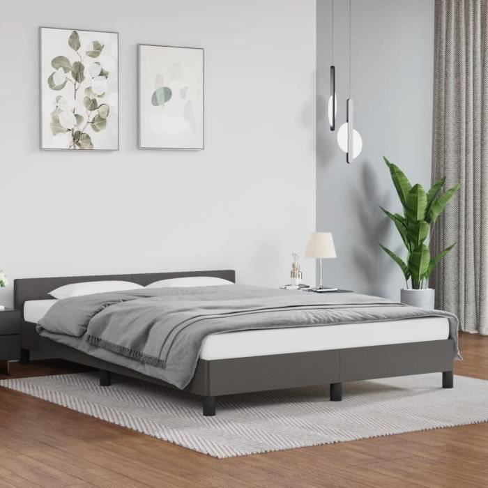 Cadre de lit avec tête de lit Gris - Fydun - 140x190 cm - Similicuir KN005 112255