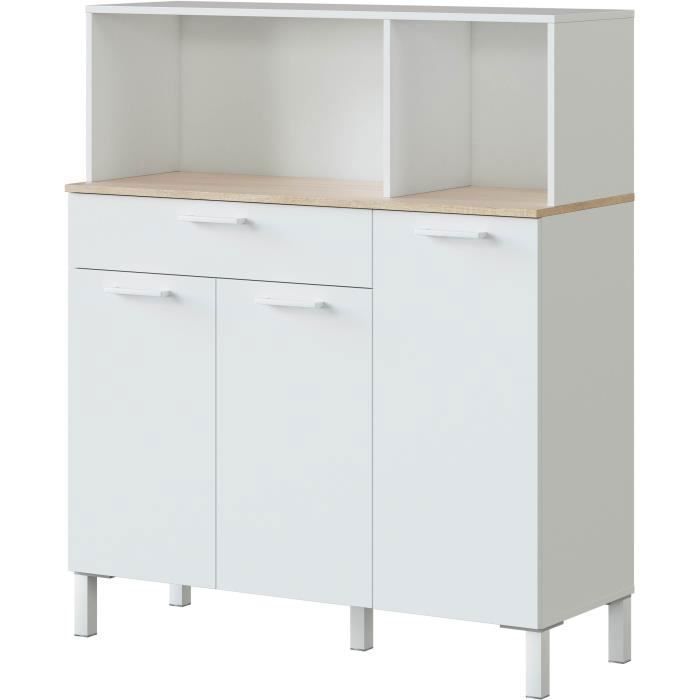 Meuble de cuisine KIRA - Décor blanc artik et chêne alaska - 3 Portes + 1 Tiroir - L126 x H108 x P40
