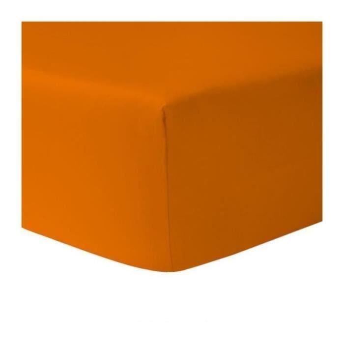 Drap Housse 100 % Coton 57 fils/cm2 - 90 x 190 cm - ORANGE Drap Housse 100 % Coton 57 fils/cm2 - 90 x 190 cm - ORANGE