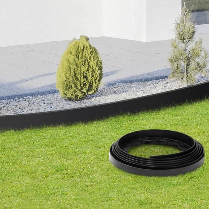 IDMARKET Bordurette de jardin flexible 8 M noire hauteur 12 cm + 24 piquets