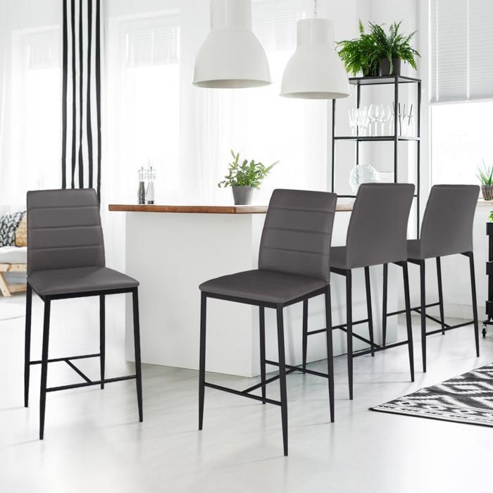 IDMARKET Lot de 4 tabourets ROMANE en PVC gris design contemporain ...
