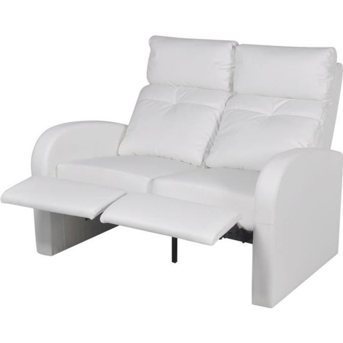 Canapé inclinable Cinéma maison 2 sièges en cuir synthétique Blanc