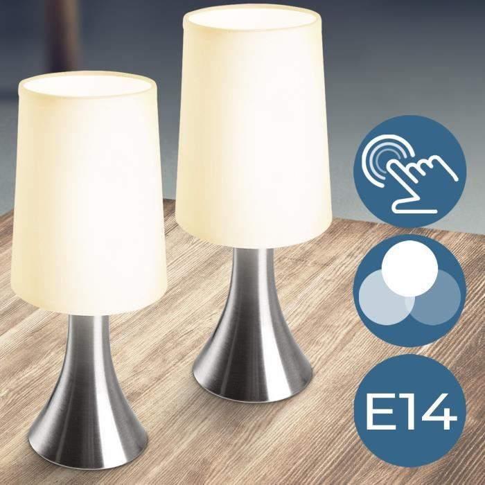 jago® lampe de table tactile - lot de 2, ampoule e14, max. 60 w ou led dimmable, hauteur 29.5 cm, a++ à e - lampe de chevet, à poser