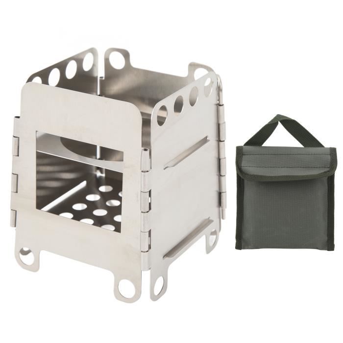 Mini Réchaud à Bois Pliable En Inox – Avec 5 Tuyaux De Cheminée Et Gants, Pour Camping Et Chauffage