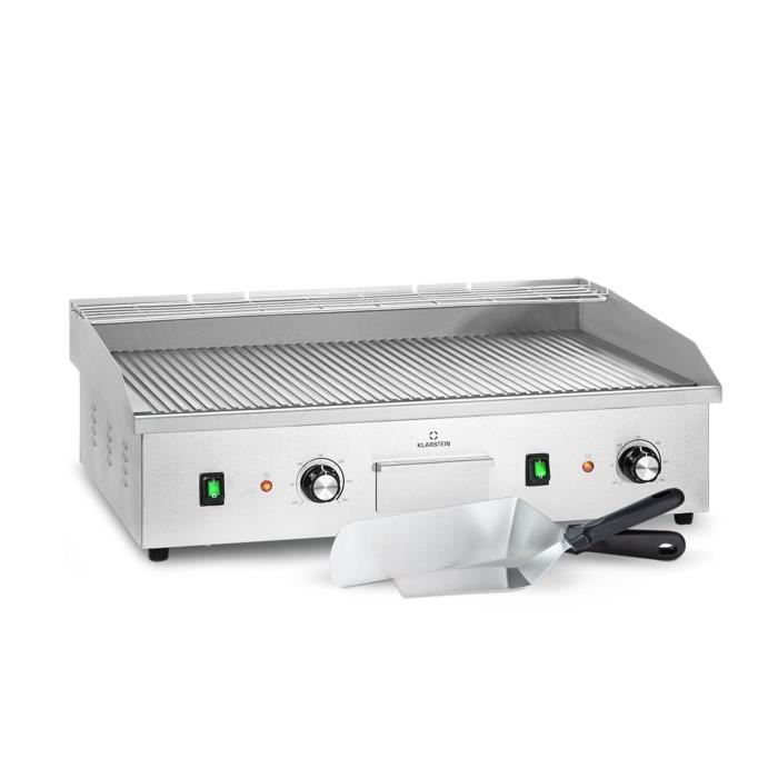 Barbecue électrique - Klarstein Grillmeile 4400 - 2x2200W Plaque de cuisson - surface nervurée