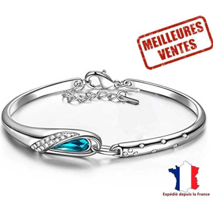 lcc® bracelet femme fille fantaisie cendrillon alliage argent plaque cuivre blanc cristal swarovski bleu cadeau saint valentin fête