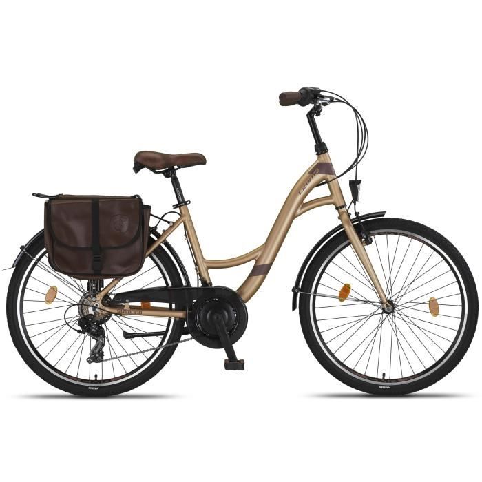 Un vélo de ville pour femme de 26-28 pouces avec cadre en aluminium [26 pouces, Brun lait]