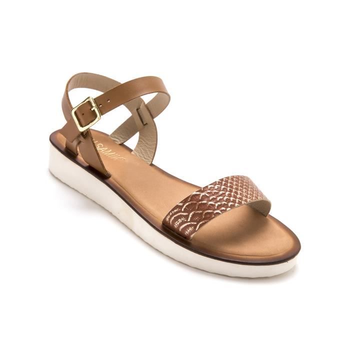 sandales plates cuir naturel