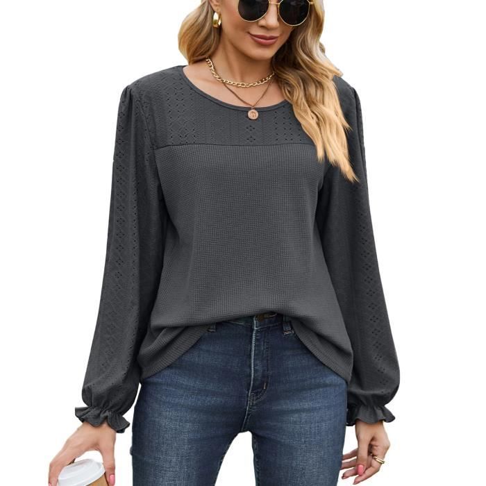 Pull Femme Zeagoo Col Rond Manches Lanterne - Sweater Oversize Chaud Pour Automne/Hiver | Matière Douce Et Élasticité
