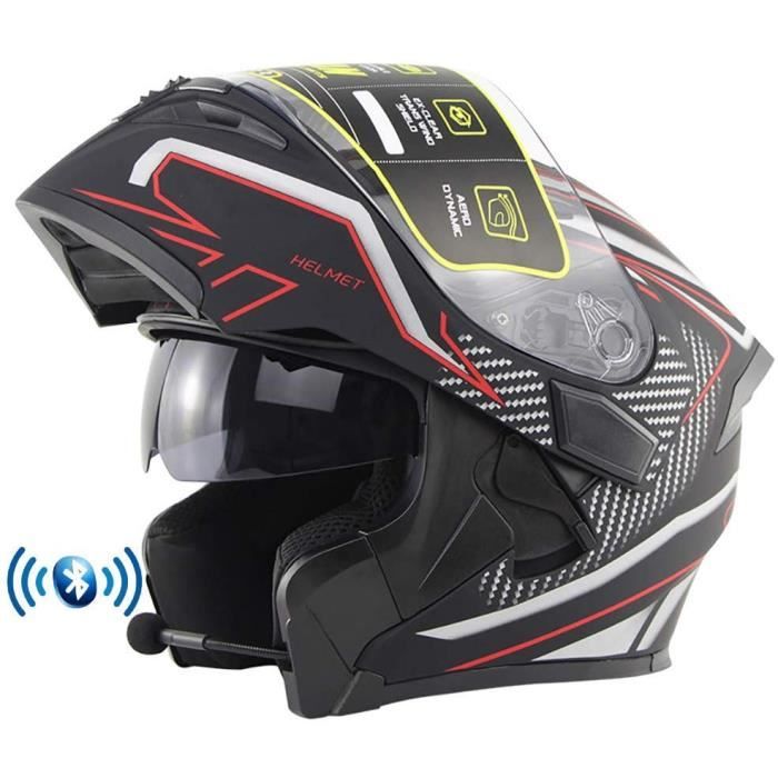 Bluetooth Casque Moto Modulable Flip Up, Casque Intégral Avec Double Visière Anti-Buée Et Anti-Rayures, ECE Homologué Casque De Moto Pour Homme Et Femme B,S(55-56CM