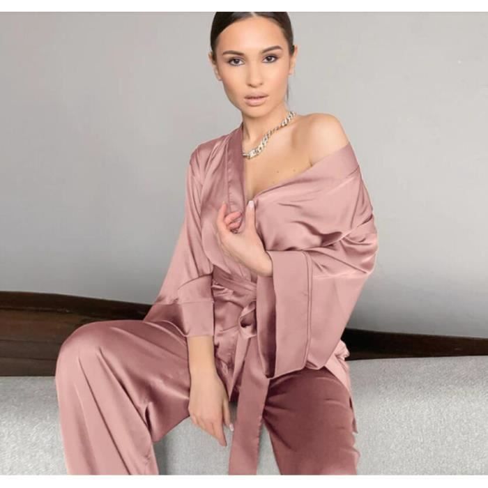 Pyjama Satin Soie Pour Fille - 2 Pièces, Manches Longues, Boutons - Lot Familial Assorti - 6