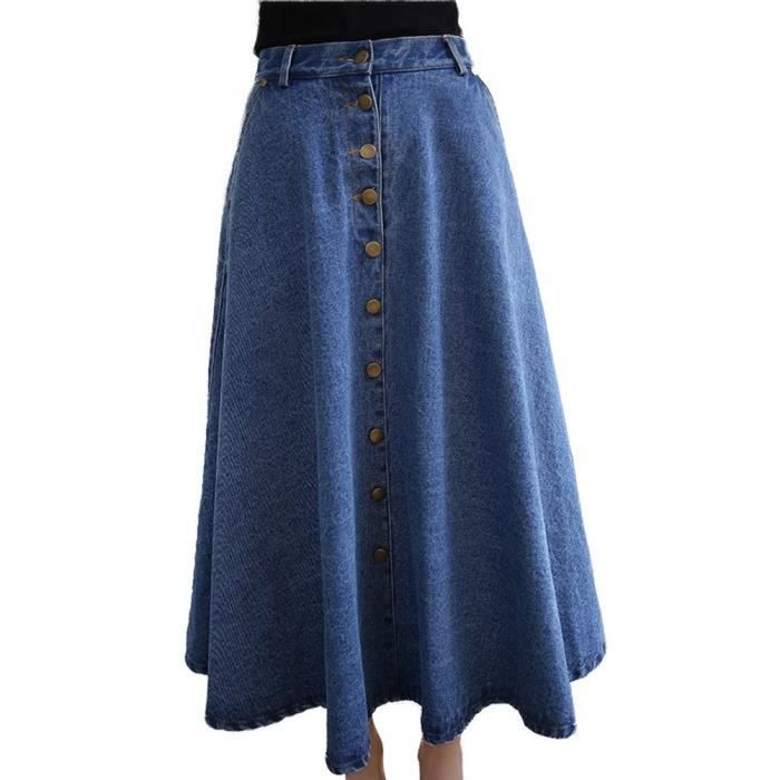 Jupe Trap ze en Jean Bleu Vintage pour Femme avec Boutonnage Bleu