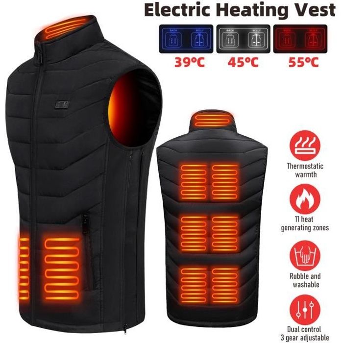 Gilet Chauffant, Gilet Chauffant pour Hommes et Femmes, Veste chauffante  électrique USB avec 3 Niveaux Chauffage, 11 Zones Chauffage pour Camping en  Plein air, randonnée, Chasse : : Mode