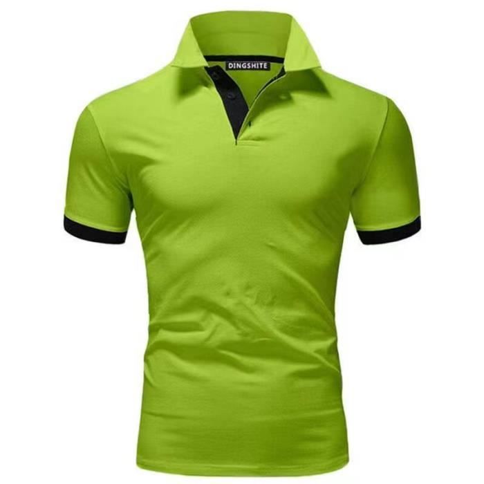 Homme Polo Shirt Manches Courtes Tennis Golf Poloshirt d'Eté Sport Stretch T-Shirt Vert