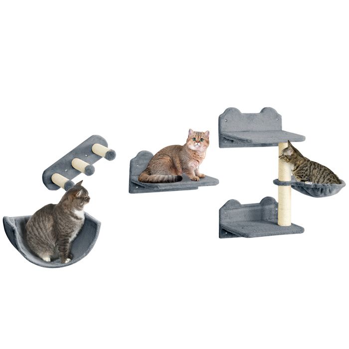 PawHut - Parcours Mural pour Chat - Panneau de particules - 40x28x73cm - Gris