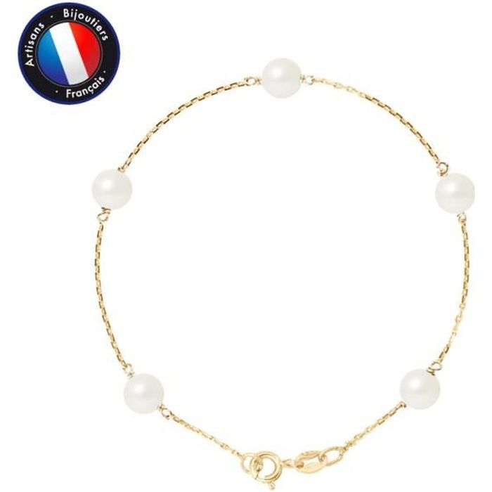 Bracelet - PERLINEA - 5 Perles de Culture dEau Douce 6-7 mm - Or Jaune - Qualité AAA+ - Femme