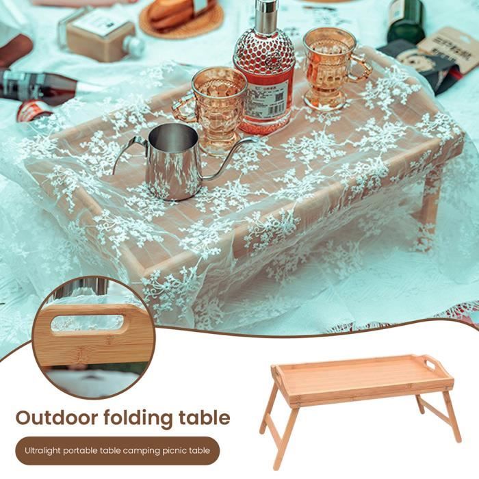 Table Pliante Lit Maverton - Bois De Pin Gravé | Petit Déjeuner Au Lit - Cadeau Femme