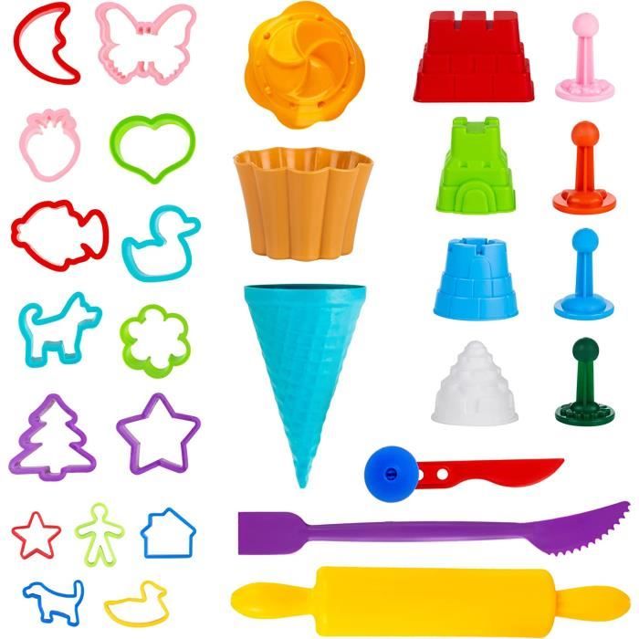 Kit 30 Accessoires Genio Kids Pour Sable Magique & Pâte à Modeler - Moules, Tampons, Rouleau | Jeu Créatif Enfant