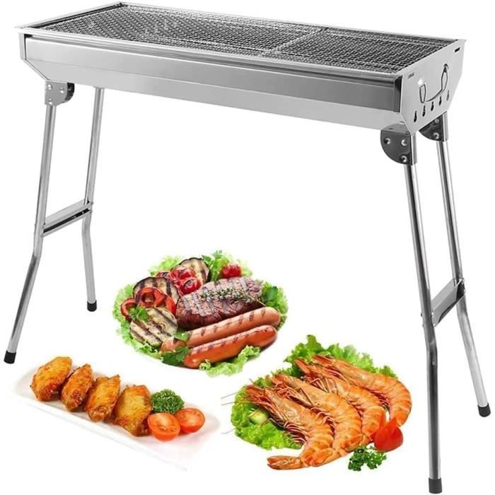 Barbecue Charbon Portable Pliable AGM - Acier Inox - Pour Camping, Pique-Nique, Jardin - 3-5 Personnes