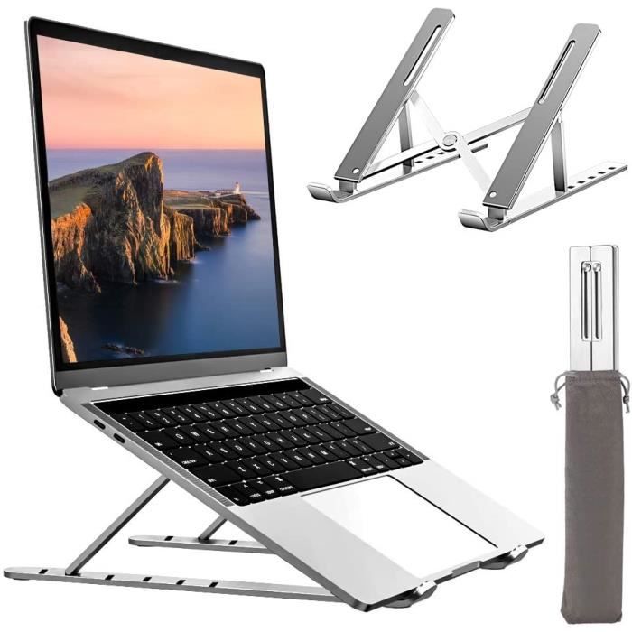 Support Ordinateur Portable, Support PC Portable Pliable à Surélever 7  Angles Réglable, Antidérapant en Aluminium Ventilé Stand Compatible avec  Laptop, Tablet –Argent