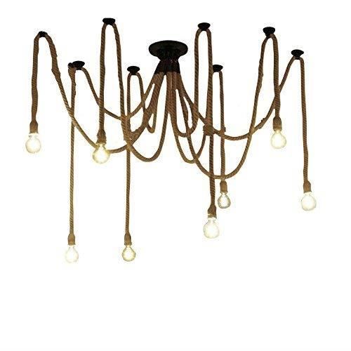 stoex 8 lampes lustre araignée en corde de chanvre diy luminaire vintage industrielle pour café restaurant