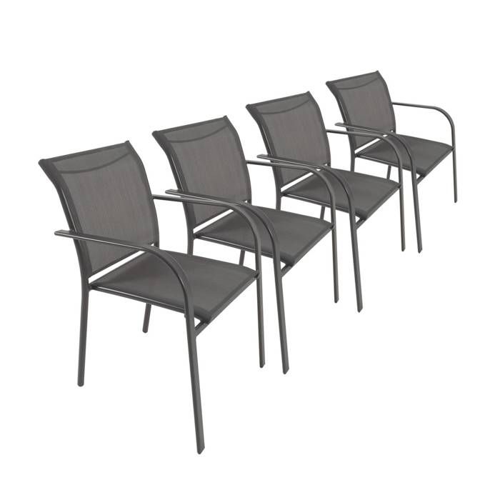 Lot de 4 fauteuils de jardin AMARA en aluminium et textilene anthracite. 62 x 55 x 84 cm Lot de 4 fauteuils de jardin AMARA en aluminium et textilene anthracite. 62 x 55 x 84 cm