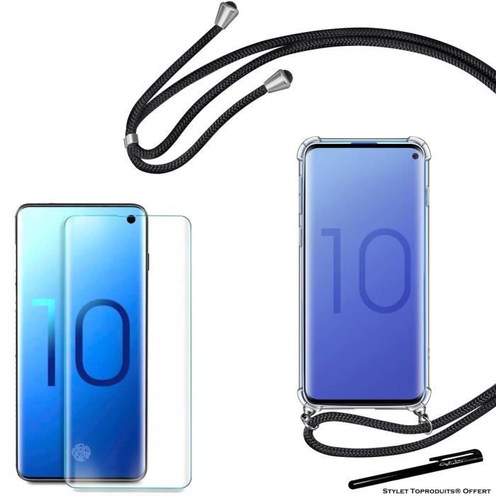 Etui de protection avec cordon pour Samsung S10 transparent