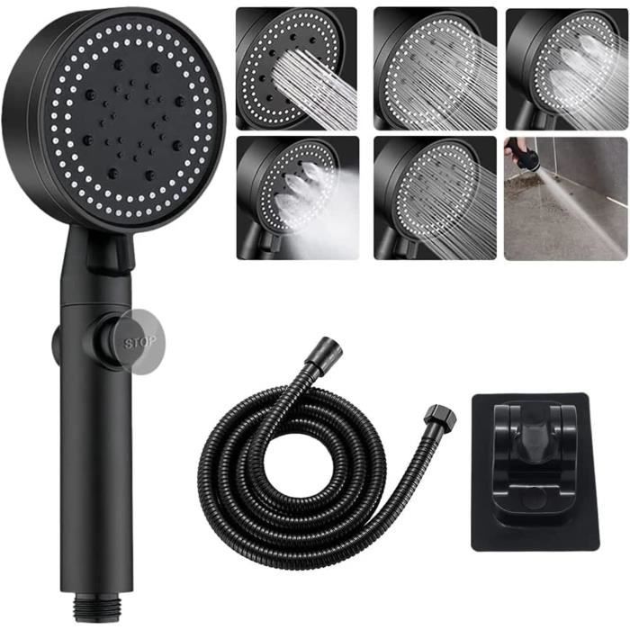 Pommeau Douche Haute Pression - 6 Modes + Tuyau 1,5m - Économie D’Eau Et Massant - Arrêt Pause