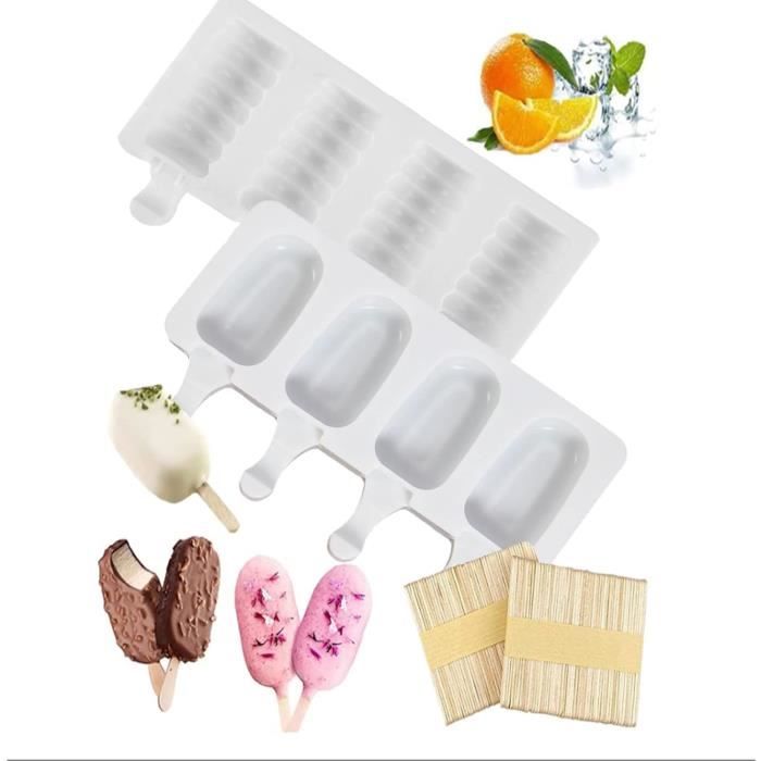 Moules à Glace Silicone Sans BPA – 2 Moules + 100 Bâtonnets – Idéal Sucettes Glacées, Cakesicles & Desserts Maison