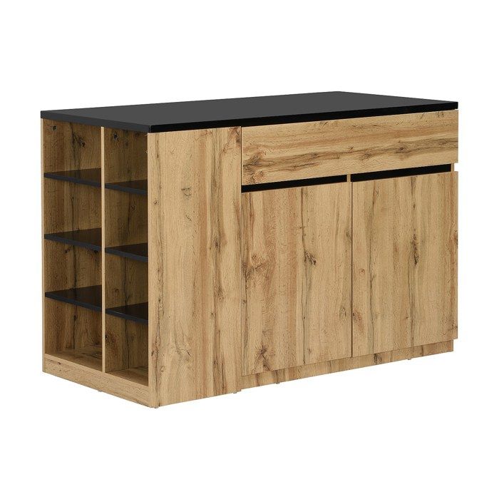 Ilot central de cuisine avec rangements - Noir et Naturel - MEILI