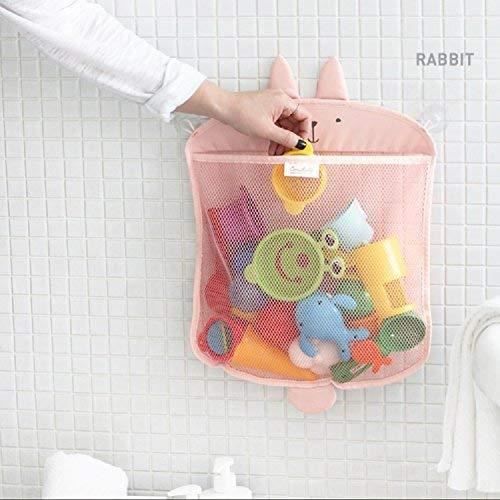 Filet Rangement Jouets Bain Bébé - Avec 4 Crochets Adhésifs - Tissu Maille Polyester 60x25x12 Cm - Drainage Rapide Anti-bactéries