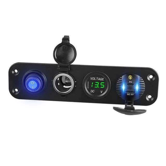 Prise Allume-Cigare 4 Ports USB + Voltmètre 12V - Double PD3.0 Et QC3.0, 150W, Aluminium, Pour Voiture