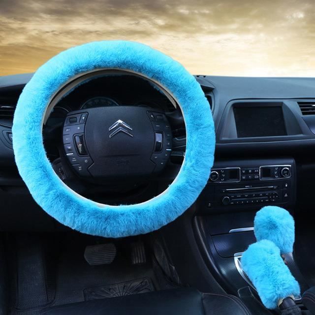COUVRE-VOLANT,Sky blue--Housse de volant de voiture universelle, 2 pièces,  38cm, bleu, en peluche, chaude, accessoires'intérieur de - Cdiscount Auto