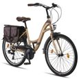 Un vélo de ville pour femme de 26-28 pouces avec cadre en aluminium [26 pouces, Brun lait]-1