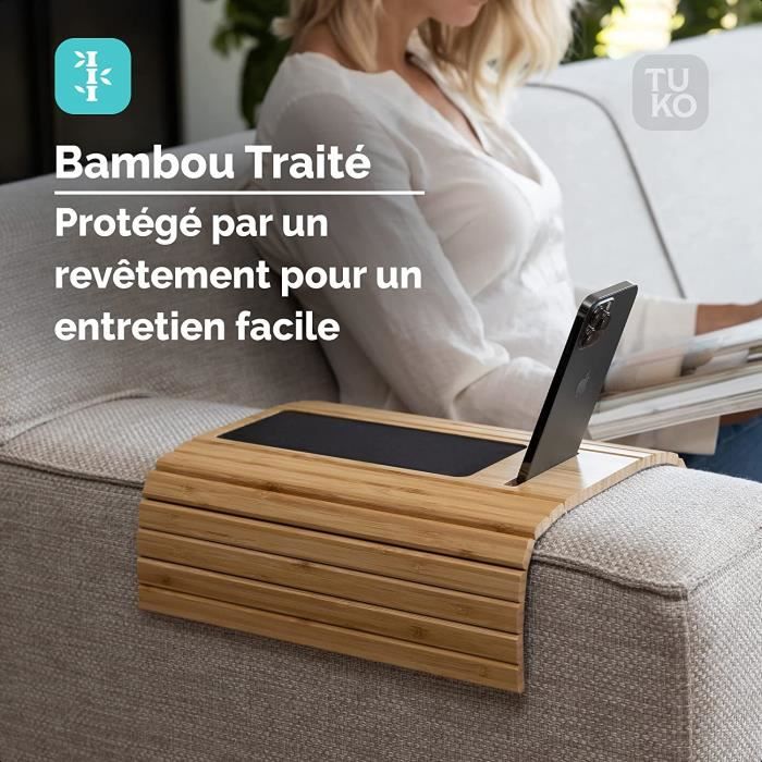 bambou canapé accoudoir clip plateau table, canapé canapé accoudoir  organisateur pour boissons/télécommande/collations