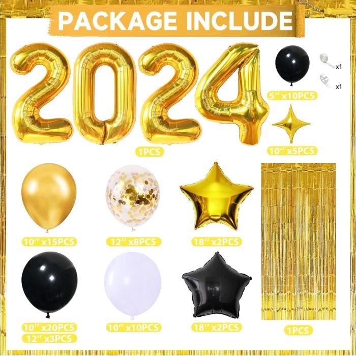 Decoration Nouvel An 2024, Deco Fete Nouvelle Année, 30 Pièces Bonne Année  Ballons, Noir Et Or Ballons Nouvel An Latex Ballo[u3726]