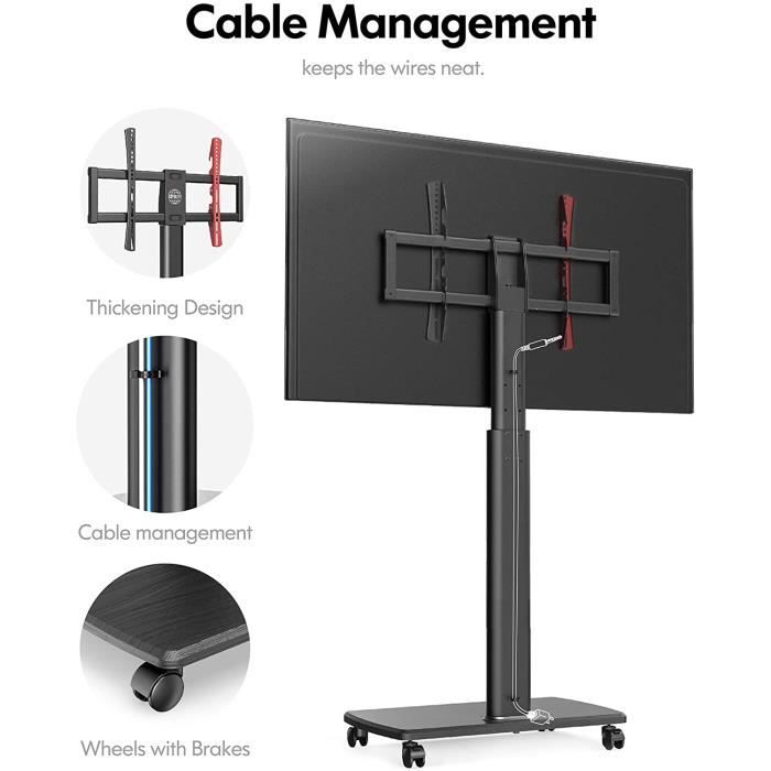 Support TV Mobile Sur Pied Bois - Pour écran 32 à 70" - Roulettes - Pivotant - Max 40kg VESA 600x400