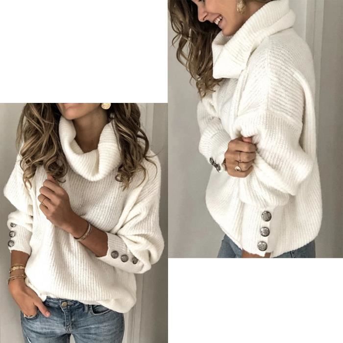 Pull Chaud Col Montant Femme Blanc