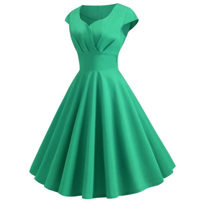 Robe Cocktail Femme Mi-Longue Dentelle Col V - Fluide, Plissée, Poches, Élégante Et Décontractée Été
