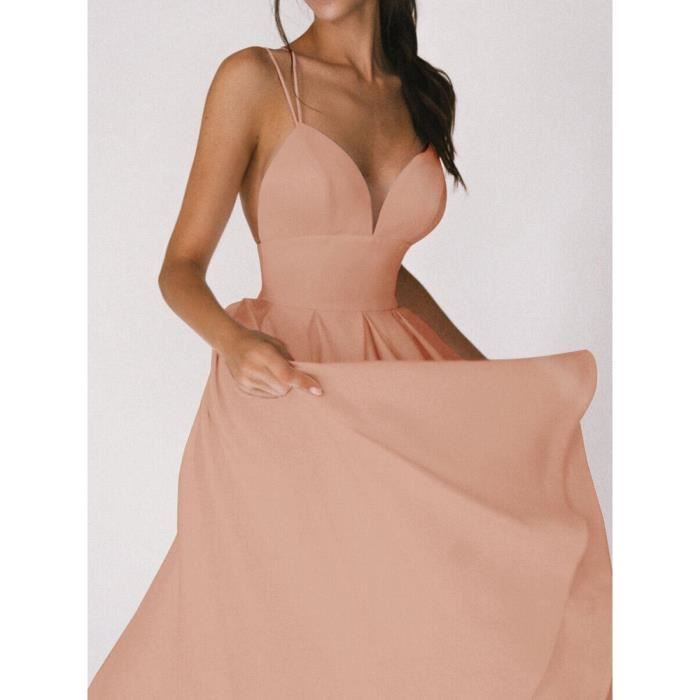 Robe Sexy Vintage Femme - Décolleté V Profond, Bretelles Larges - Taille Ajustée Mi-longue - Style Rétro Soirée