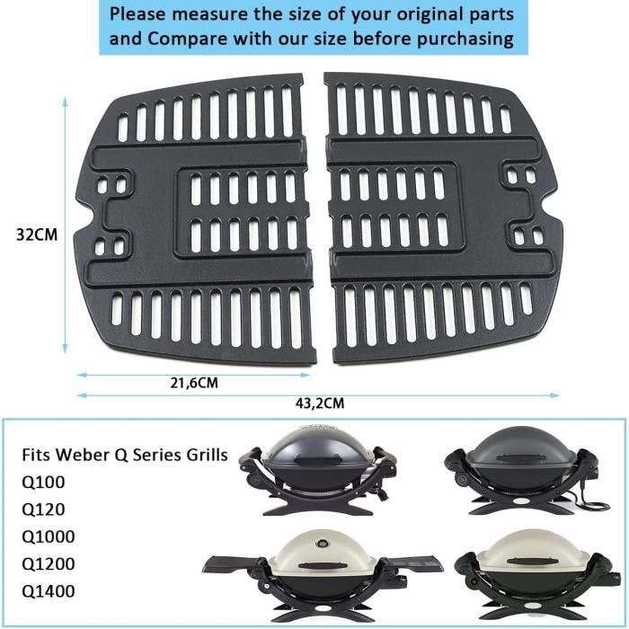 6558 Cast Iron Grill Plate for Weber Q100, Q120, Q1000, Q1200, Q140, Q1400 Series Gas Barbecue Models, 32 x 22 cm Casserole, Grill Grate for Weber Gas Barbecues, Spare Parts